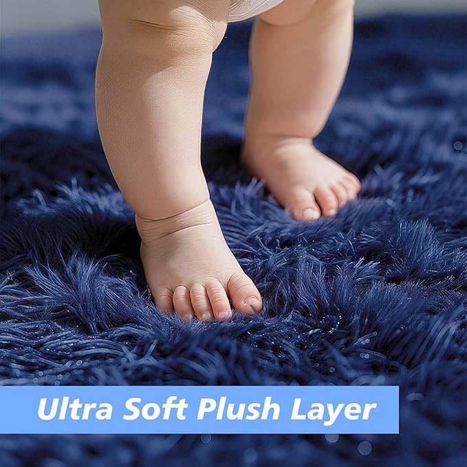 2x3 Fluffy Area Rugs for Bedroom Living Room,Small Soft Shag Fuzzy Rug Non-Shedding Indoor Plush Carpet for Kids Bedroom Nursery Dorm Home Decor,Blue
