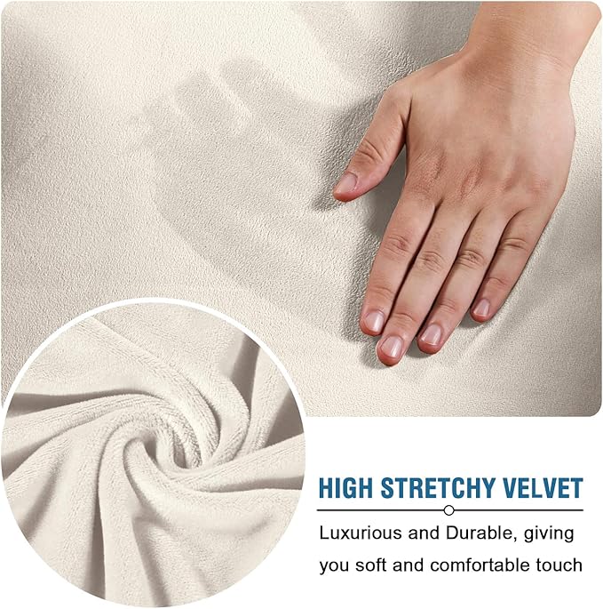H.VERSAILTEX Wingback Chair Covers Velvet Plush Wing Chair Slipcover 1 Piece High Stretch Wing Back Chair Slipcovers Sofa Cover Furniture Cover with Elastic Bottom, Ivory