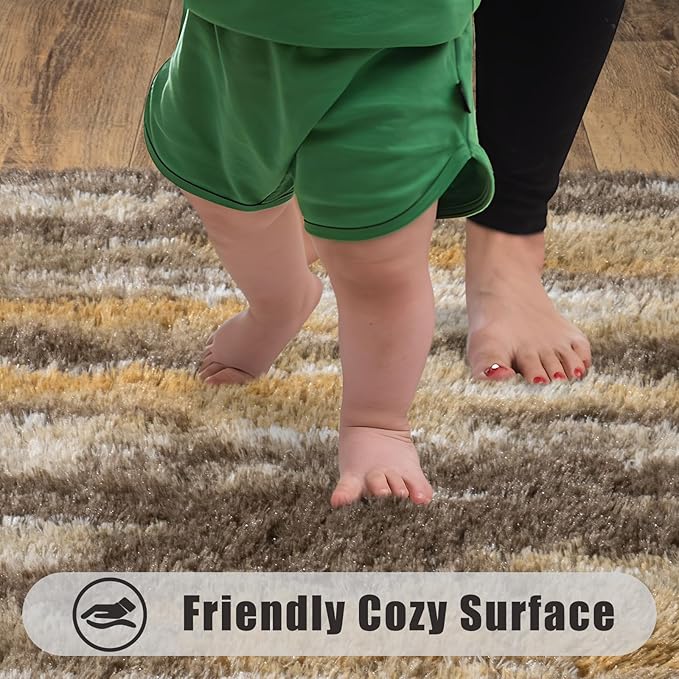 Soft Runner Rugs for Bedroom Hallways, 2x6 Abstract Brown Fluffy Shag Throw Area Rug Non Slip for Bedside Dorm, Long Shaggy Furry Carpet for Nursery Living Room