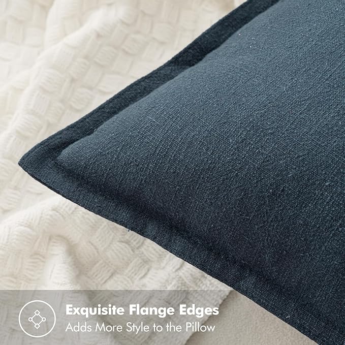 MIULEE Decorative Linen Euro Sham Pillow Covers 26x26 Navy Blue Boho Farmhouse Neutral Couch Throw Pillows for Bed Pack of 2 Accent Coastal Modern Pillowcase Summer Sofa Livingroom Home Decor