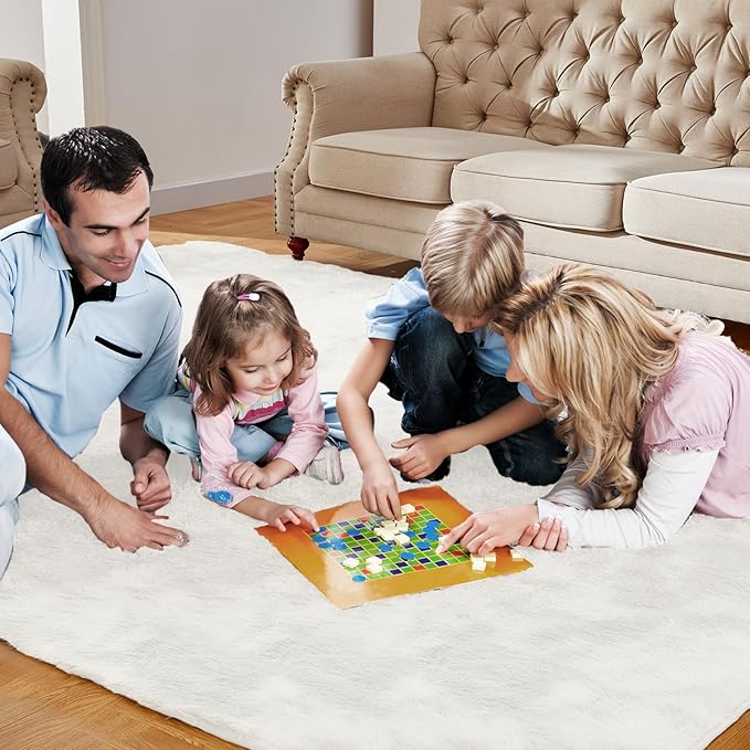 5x7 Cream White Cozy Shag Fluffy Area Rug for Living Room, Bedroom, and Playroom - Anti-Skid & Aesthetic Indoor Floor Carpet for Kids Boys Girls - Rectangular Soft Nursery Rug, Furry & Large