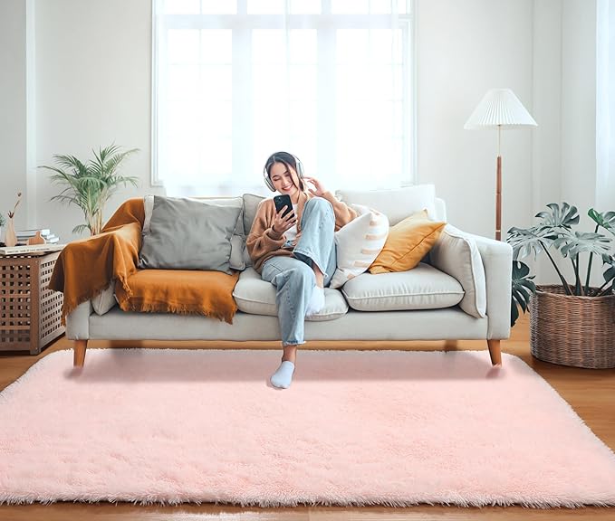 ONASAR Pink Rugs for Bedroom Girls, Fluffy 4x6 Soft Plush Fuzzy Shaggy Kids Area Rug, Cute Indoor Floor Carpet for Teen Boys Dorm Nursery Bedside Home Living Room Decor Aesthetic