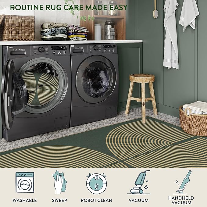 Lahome Enfys Modern Rainbow Easy Jute Entryway Runner Rug, Washable Carpet Runners for Hallway 6ft, Farmhouse Non Slip Stain Resistant Kitchen Mats for Floor Laundry Room Porch Bedroom, Dark Green