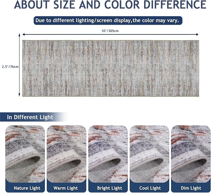 2.5x10 Washable Runner Rugs,10 ft Runner Rug for Hallways,Ultra-Thin Abstract Long Stain Resistant Rug Runner，Non-Slip Backing Kitchen Runner Rugs for Bedroom，Entryway，Living Dining Room