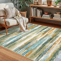 Lansny Modern Abstract Small Area Rug Indoor 3x5 Washable Rug Non-Slip Soft Entryway Rug Green Mustard Multi Kitchen Mats Thin Print Faux Wool Floor Carpet Throw Rugs for Entrance Bedroom Home Decor