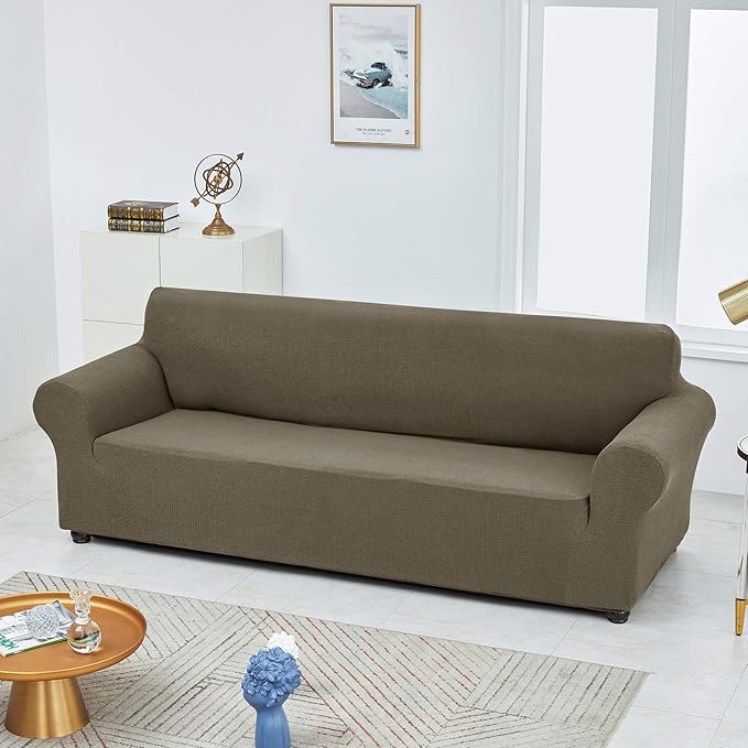 Joccun Stretch Loveseat Couch Cover Slipcover, 1-Piece Sofa Cover for 2 Cushion Couch Spandex Jacquard Washable Furniture Protector Cover for Living Room,Kids,Pets（Loveseat,Fossil）
