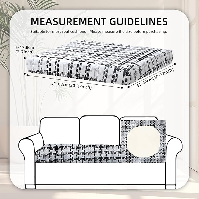 8Pcs Stretch Patio Cushion Covers,Outdoor Couch Covers Replacement,Outdoor Couch & Sofa Slipcovers,for Patio Furniture Cushion Covers,Washable Reusable urniture Protector(Black Grid,8PCS)