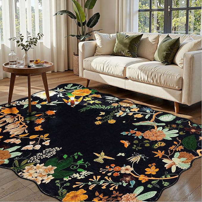 Rugflix 5x7 Floral Area Rug for Living Room, Bedroom, Machine Washable Rugs with Non-Slip Backing, Indoor Low Pile Carpet for Dining Room, Nursery, Kids Pet Friendly