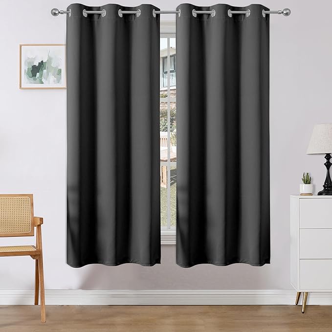 Joydeco Blackout Curtains 72 Inches Long 2 Panels Set, Thermal Insulated Long Curtains& Drapes 2 Burg, Room Darkening Drapes for Bedroom Living Room (Grey, W37 x L72 Inch)