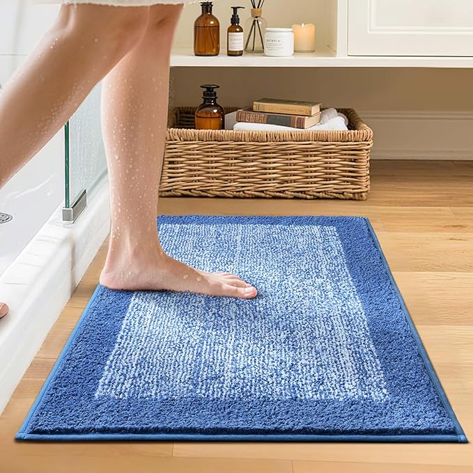 Bathroom Rugs 24x17 Non Slip Washable, Blue Bath Mat for Bathroom Floor Tub, Soft Absorbent Quick Dry Mats for Shower, Bathtub,Home Decor