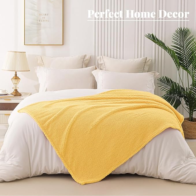 Whale Flotilla Extra Large Fuzzy Fleece Throw Blanket for Couch, 50x70 Inch Fluffy Warm Soft Jacquard Blankets for All Season, Lightweight and Cozy, Yellow