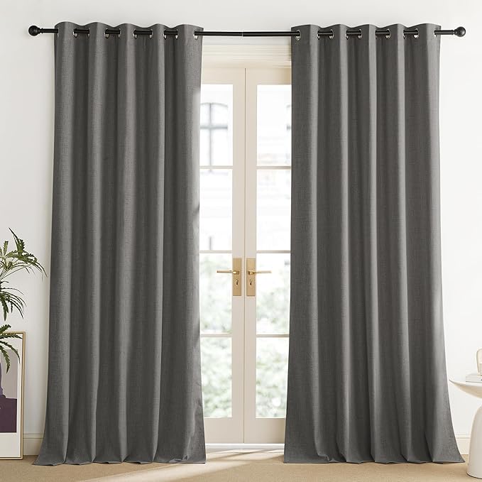 NICETOWN Grizzle Gray Vintage Linen 100% Blackout Curtains for Living Room, Thermal Insulated Curtains 120“ Long, Noise Reducing Window Treatment Drapes for Home Office, 62" Wide Per Panel, Set of 2