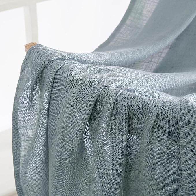 MIULEE Dusty Blue Linen Curtains 84 Inch Length 2 Panels for Bedroom Living Room, Soft Thick Linen Textured Window Drapes Semi Sheer Light Filtering Back Tab Rod Pocket Burlap Look Light Blue Decor