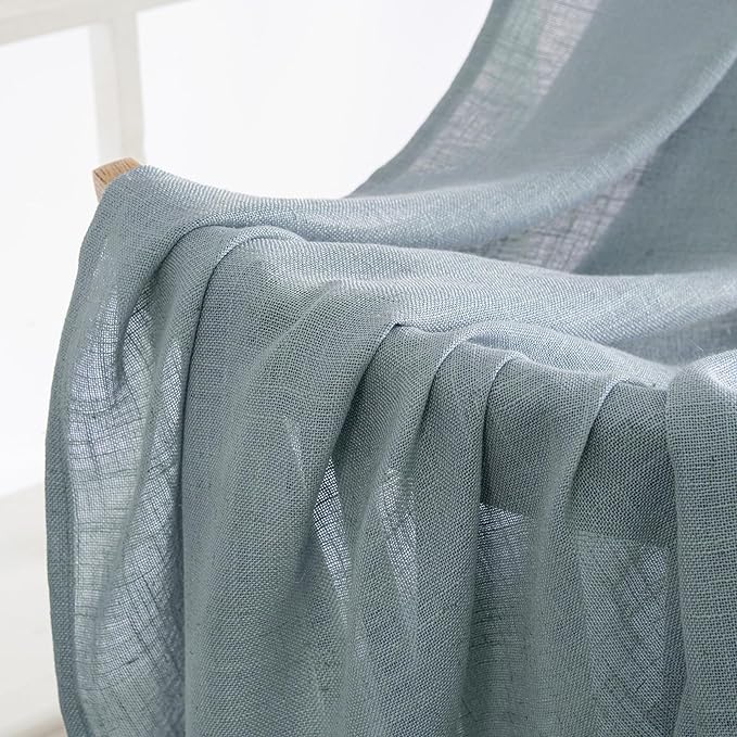 MIULEE Dusty Blue Linen Curtains 54 Inch Length 2 Panels for Bedroom Living Room, Soft Thick Linen Textured Natural Short Window Drapes Semi Sheer Light Filtering Back Tab Rod Pocket Burlap Look Decor