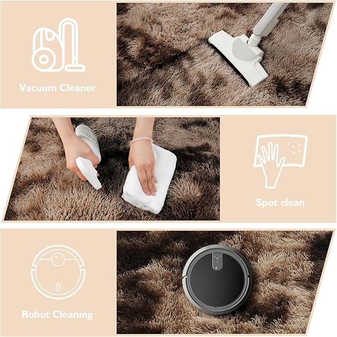 8x10 Fluffy Area Rugs for Living Room,Shag Area Rug for Bedroom,Soft Fuzzy Rug Non-Shedding Indoor Plush Carpet for Kids Bedroom Nursery Home Decor,Tie-Dyed Coffee