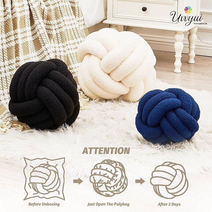 Uvvyui Knot Pillow Ball, Soft Home Decorative Pillows, Round Throw Pillow, Handmade Knotted Plush Pillow, Round Boucle Pillow Cushion (11 Inches Blue)