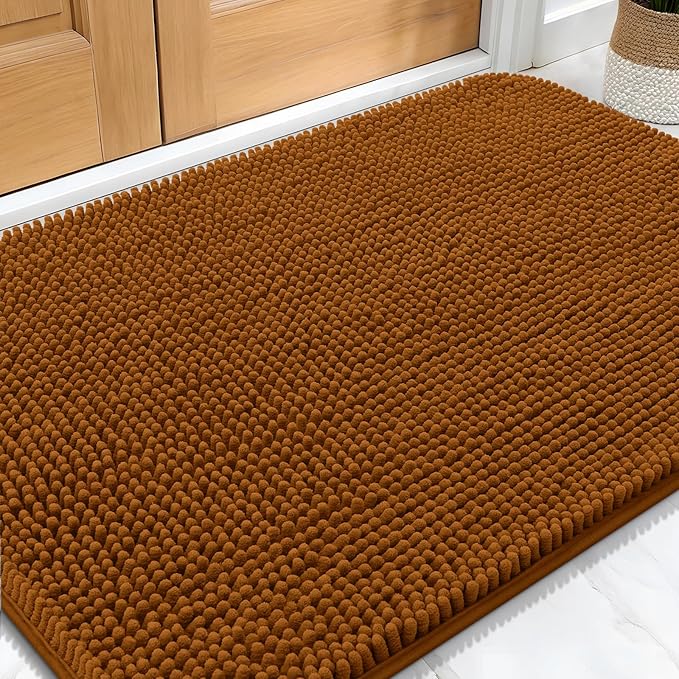 OLANLY Dog Door Mat for Muddy Paws 32x20, Absorbs Moisture and Dirt, Absorbent Non-Slip Washable Doormat, Quick Dry Chenille Mud Mat for Dogs, Entry Indoor Entryway Carpet for Inside Floor, Ochre