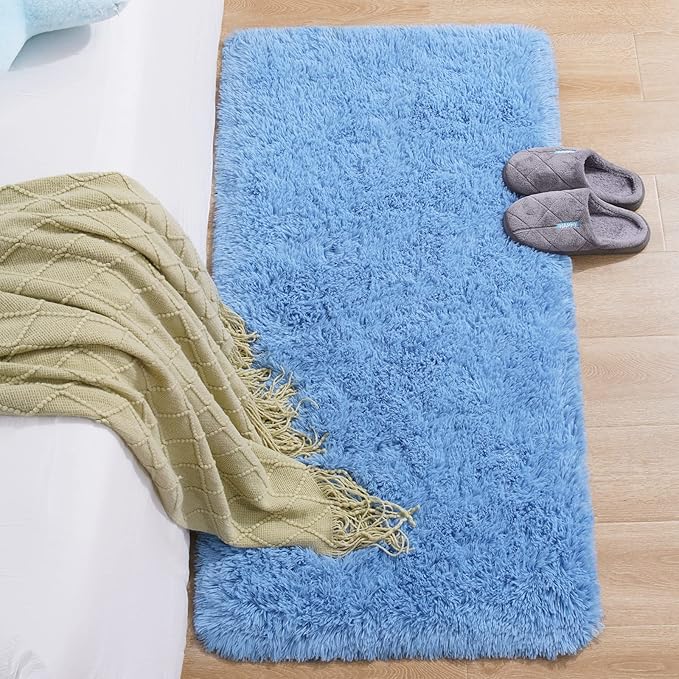 Chicrug Soft Runner Rug for Bedroom Living Room Plush Fluffy Rug 2x4 Feet, Shag Furry Runner Rug Carpet Non Shedding for Nursery Children Kids Girls Room Home Decorative, Cobalt Blue