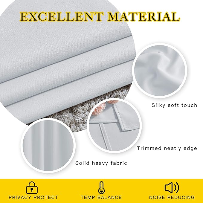 NICETOWN Greyish White Curtains 96 inches Long, Grommet Thermal Insulated Blackout Curtains Privacy Window Treatments for Boys Room/Living Room, W46 x L96, 2 Panels