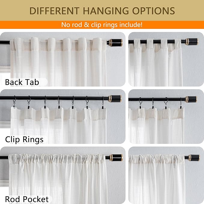 Curtain Panel, 90 Inch Beige Light-Filtering Cotton Blend