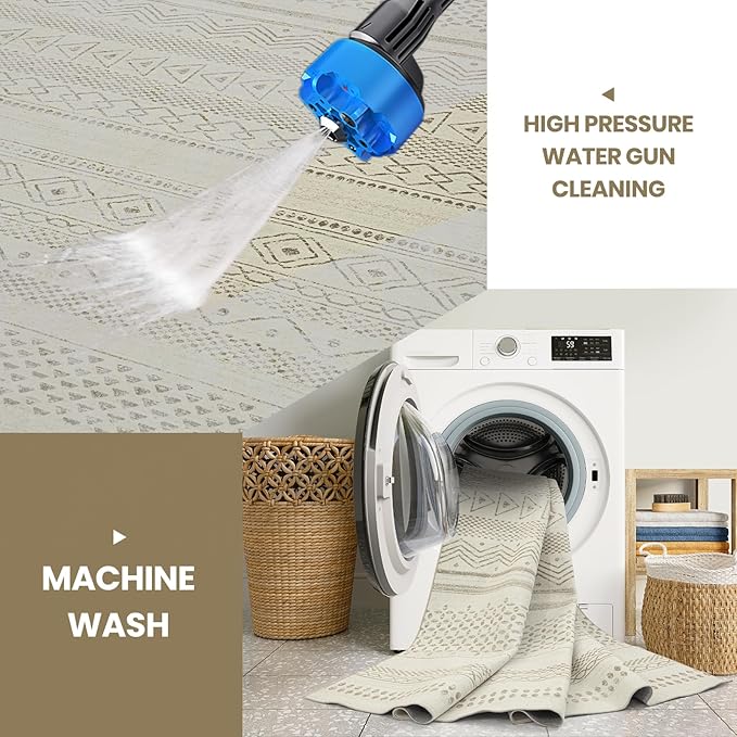 Washable Rugs 8x10 Area Rugs for Living Room- Large Moroccan Rugs for Bedroom, Dining Room, Ultra Soft Low Pile Foldable Carpet with Non Slip Rubber Backing,Neutral Accent Rug(Light Brown)