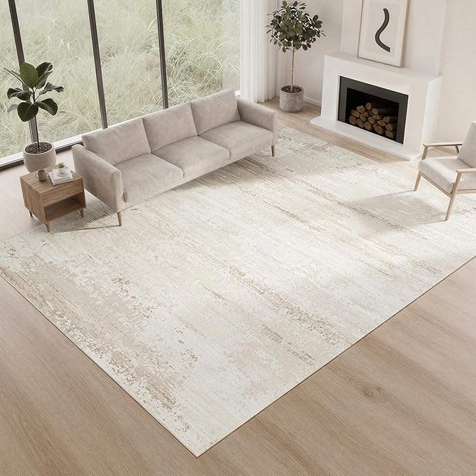 Washable Rugs 8x10 Area Rugs for Living Room- Modern Abstract Rugs for Bedroom,Dining Room, Large Soft Low Pile Carpet with Non Slip Rubber Backing,Neutral Accent Nursery Rug(Light Brown Beige)
