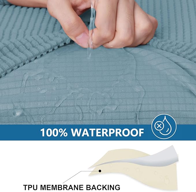 hyha Waterproof Couch Cushion Covers for Pets, Non Slip Sofa Seat Cover for Dogs Washable, Soft Thick Stretch Jacquard Fabric, Sofa Slipcovers with Elastic Bottom (1 Piece for Backrest M, Lake Blue)