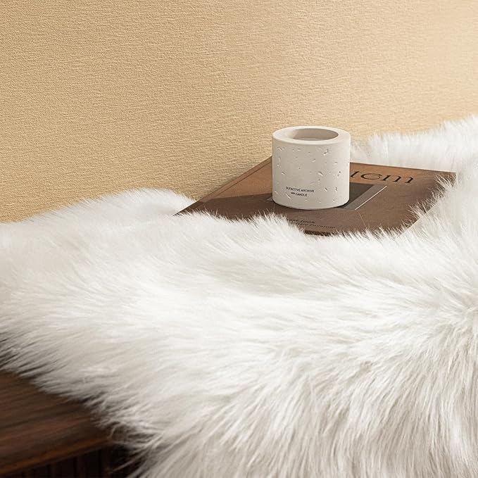 Ashler Faux Fur Rug, White Area Rugs, Fluffy Sheepskin Fur Rug, Fuzzy Ultra Soft 2 x 6 Ft Rugs, Machine Washable Shag Rug, Nursery Throw Rugs for Bed, Living, Kids Room