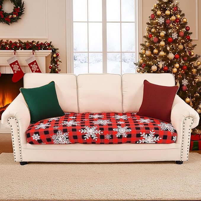 Smiry Printed Couch Cushion Covers, Stretch Soft Couch Covers for Sofa, Washable Non-Slip Sofa Slipcover Furniture Protector for Indoor and Outdoor (Large, Burgundy)