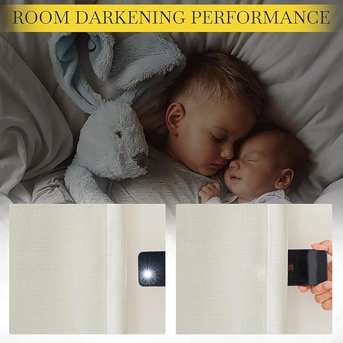 NICETOWN Thick Faux Linen Bedroom Curtains 108 inches Long, Room Darkening Dual Rod Pockets & Hook Belt Thermal Curtains Noise Dampening Drapes for Living Room, Natural, W52 x L108, 2 Panels