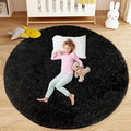 Black Round Rugs for Bedroom: 4ft Circle Fluffy Shag Soft Washable Rug Small Fuzzy Plush Indoor Carpet for Kids Girls Boys Nursery Dorm Classroom (Black, 4'x4')