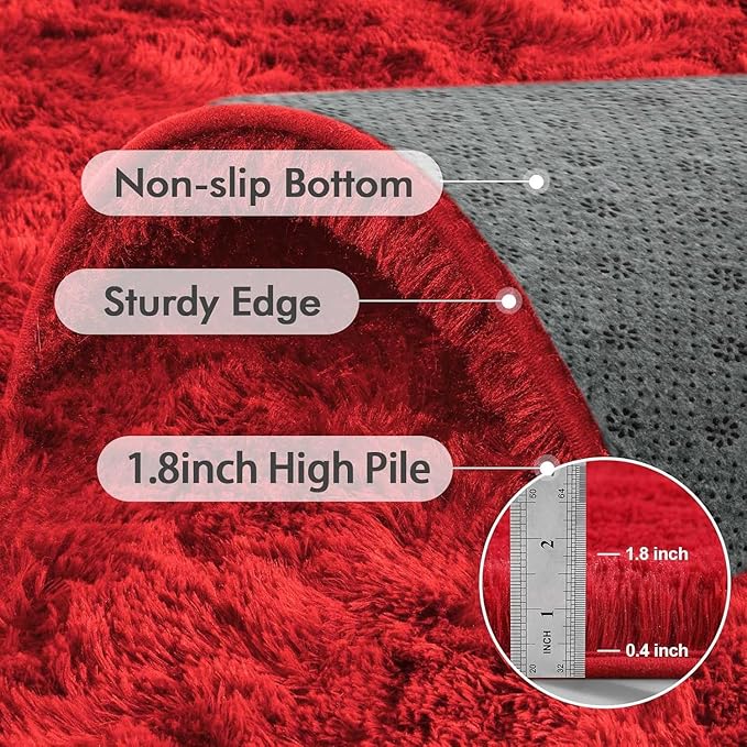 4x6 Ft Red Shag Rugs for Bedroom Living Room Decor, Ultra Soft Fluffy Furry Area Rug for Indoor Floor, Aesthetic Carpet for Home Nursery Dorm Decor