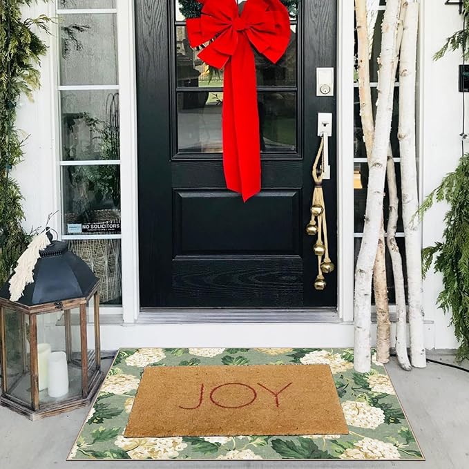 Front Door Mat Outside Entrance - 2x3 Spring Non-Slip Washable Doormat Indoor Outdoor Entrance Sage Green Beige Floral Rug Small Throw Rugs for Entryway Bedroom Kitchen Front Porch Decor