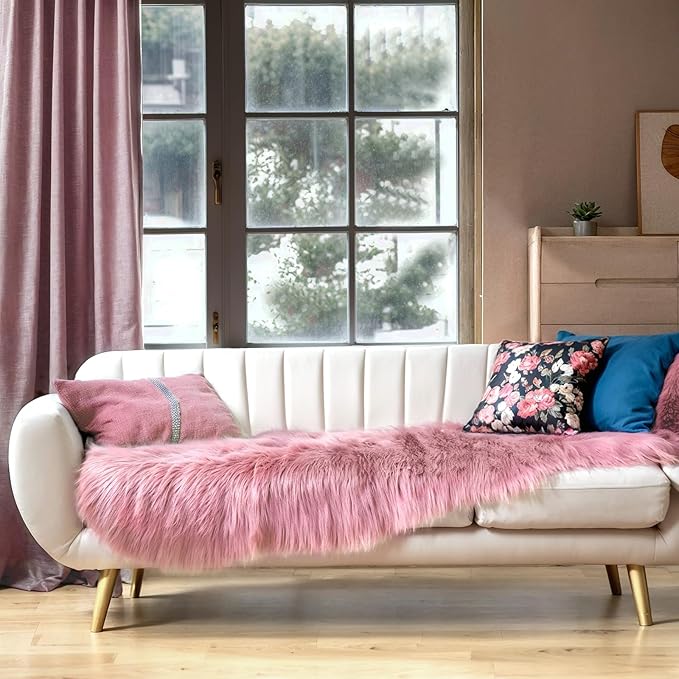 Ciicool Ultra Soft Faux Sheepskin Fur Rug Fluffy Rug for Bedroom Fuzzy Carpet for Living Room Kid's Room Nursery Decor, Pink 2 x 6 Feet