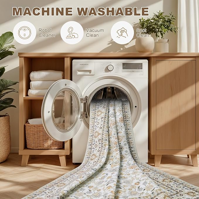 Area Rugs 10x14 Living Room Rug: Washable Rug Soft Vintage Boho Carpet Indoor Floor Non-Slip Stain Resistant Large Carpets for Bedroom Dining Room Farmhouse Nursery Home Office Beige