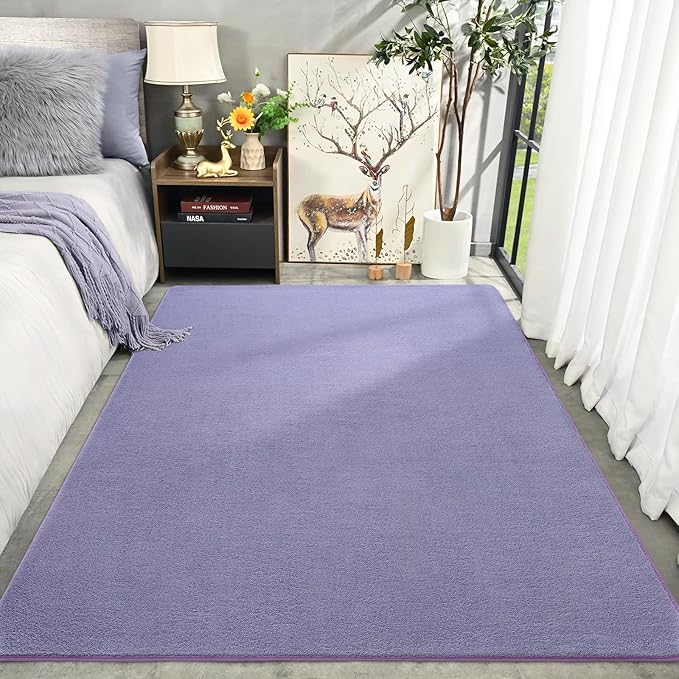 Amearea Modern Area Rugs for Bedroom Living Room, 4x6 Feet Purple Thickened Memory Foam Rug, Fluffy Indoor Washable Rugs Non Slip Minimalist Carpet for Kids Boys Girls Dorm Nursery Room Decor