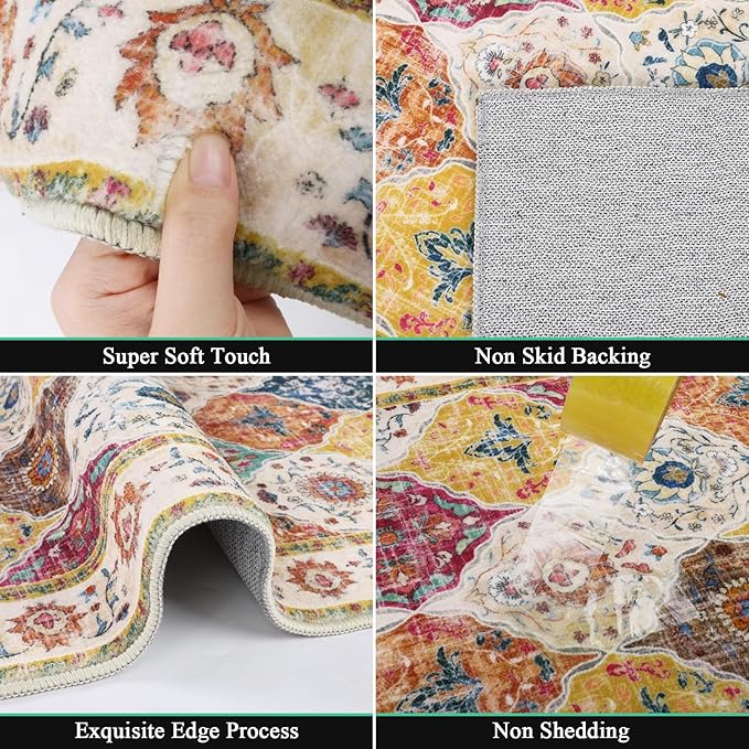 HEBE Hallway Runner Rug 2'x6' Washable Vintage Distressed Area Rugs Non Slip Laundry Rug Runner Boho Floor Carpet Runners for Hallways Entryway Laundry Room Kitchen Bathroom
