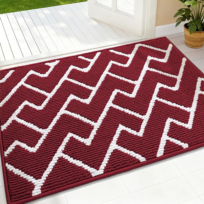 OLANLY Front Door Mat, Non-Slip Rubber Backing, Dirt Resistant and Absorbent, Washable, Easy to Clean Low-Profile Indoor Doormat for Back Door, Entryway, Inside Entrance, 32x20, Burgundy