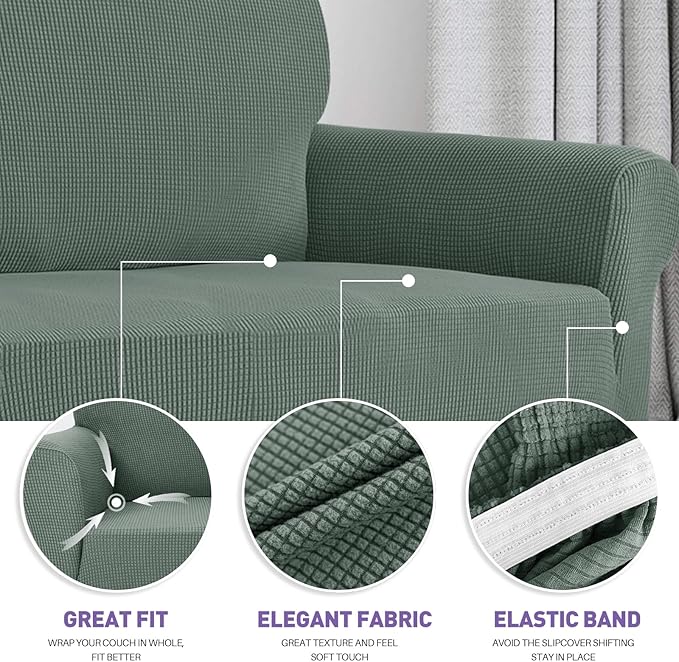 ZNSAYOTX Super Stretch Couch Cover (72"-92") Universal Sofa Covers with Elastic Bottom, Dog Cat Pets Friendly Washable Furniture Protector Fitted Sofa Slipcovers Stay in Place (Pea Green, Sofa)