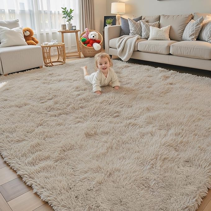 Rugs for Living Room 6x9, Alfombras para Salas Shag Large Plush Soft Area Rug, Shaggy Carpets for Bedroom, Kids Boys Girls Home Decor Aesthetic(Beige, 6 x 9)