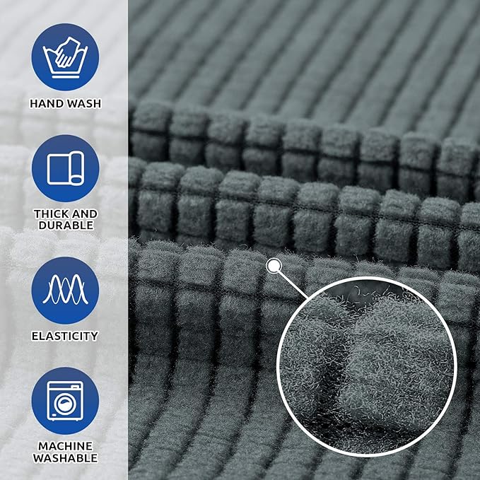 KEKUOU Stretch Single Sofa Slipcover 1 Piece Couch Sofa Cover (31"-55") Furniture Protector 1 Seater Sofa with Elastic Bottom for Kids,Pet.Jacquard Small Checked Pattern Fabric(Small,Grey)