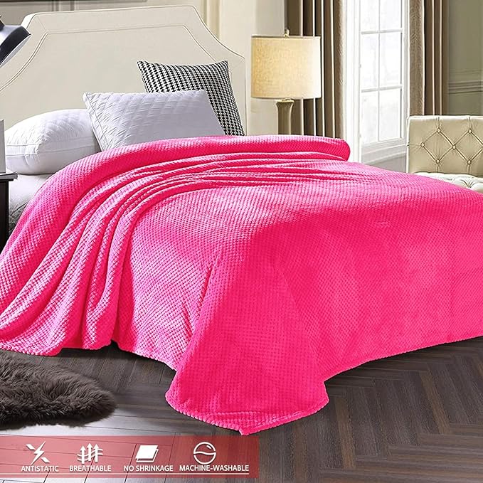 Exclusivo Mezcla Fleece Bed Blanket King Size, Super Soft and Warm Blankets for Couch, Sofa and Bed Waffle Textured, Cozy, Fuzzy and Lightweight (Hot Pink, 90x104 Inches)