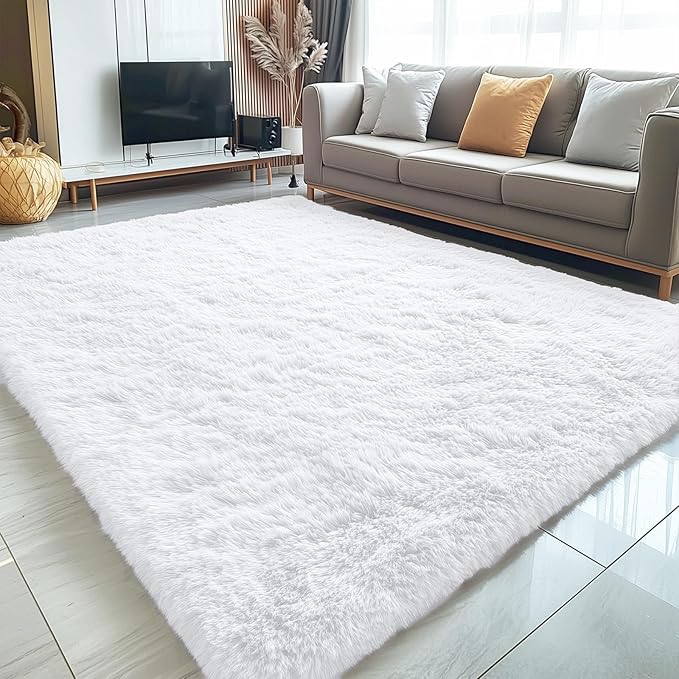 OLANLY 5x8 Machine Washable Large Area Rugs for Living Room, Bedroom, Soft Fluffy Shaggy Bedside Rug, Indoor Floor Carpet for Kids Girls and Boys, Dorms, Nursery, Home Decor Aesthetic, White