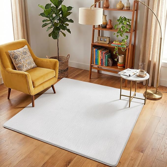 Amearea 4x4 Square Area Rugs for Bedroom Living Room, Modern White Thickened Memory Foam Rug, Fluffy Indoor Washable Rug Non Slip Minimalist Carpet for Entryway Kids Boys Girls Dorm Nursery Room Decor