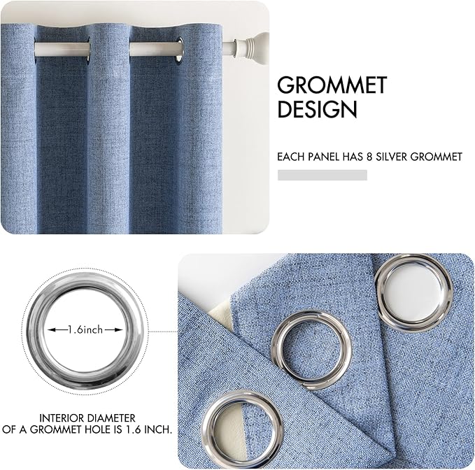MIULEE Linen Texture Curtains for Bedroom Solid 100% Blackout Thermal Insulated Stone Blue Curtains Grommet Room Darkening Curtains/Drapes for Living Room Nursery 52x63 Inch (2 Panels)
