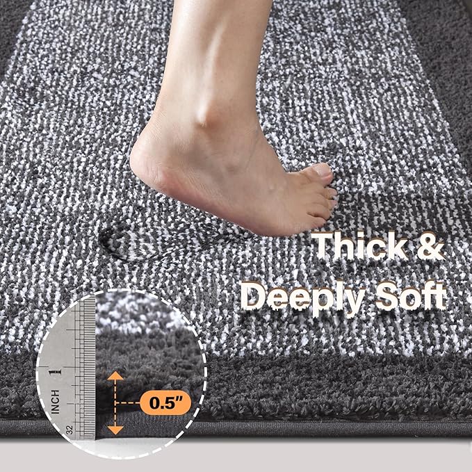 48x32 Large Bathroom Rugs Washable Non Slip, Dark Grey Bath Mat for Bathroom Floor Tub, Soft Absorbent Quick Dry Mats for Shower, Bathtub,Home Decor
