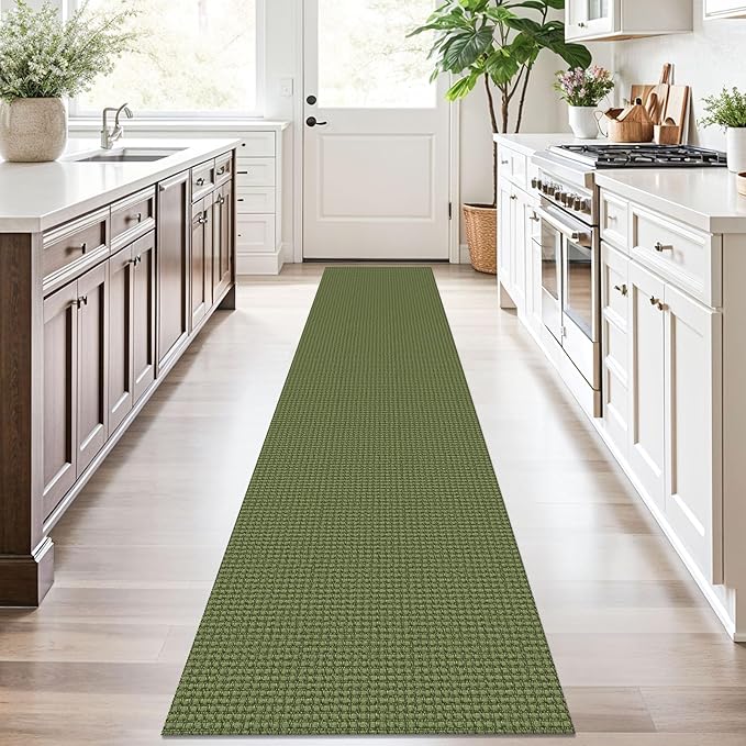 KOZYFLY Runners for Hallways 2x10 ft Washable Kitchen Runner Non Slip Rubber Backed Hallway Rugs Cotton Entryway Runner Rug Floor Carpet for Indoor Hall, Backdoor, Kitchen, Bright Green/Earthy Green