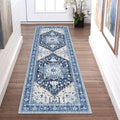 Yamaziot Washable Runner Rug, 2x6 Non-Slip Boho Vintage Hallway Rug Runner with Rubber Backing, Stain Resistant & Low Pile Faux Wool Distressed Carpet Runner for Kitchen, Laundry, Entrance, Blue