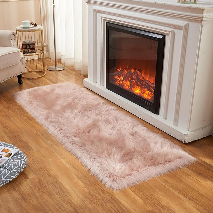 EasyJoy Ultra Soft Fluffy Rugs Faux Fur Rug Chair Cover Seat Pad Fuzzy Area Rug (Pink, 2x6 ft Rectangle)