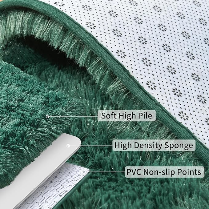Soft Runner Rugs for Bedroom Hallways, 2x6 Green Fluffy Shag Throw Area Rug Non Slip for Bedside Dorm, Long Shaggy Furry Carpet for Nursery Living Room